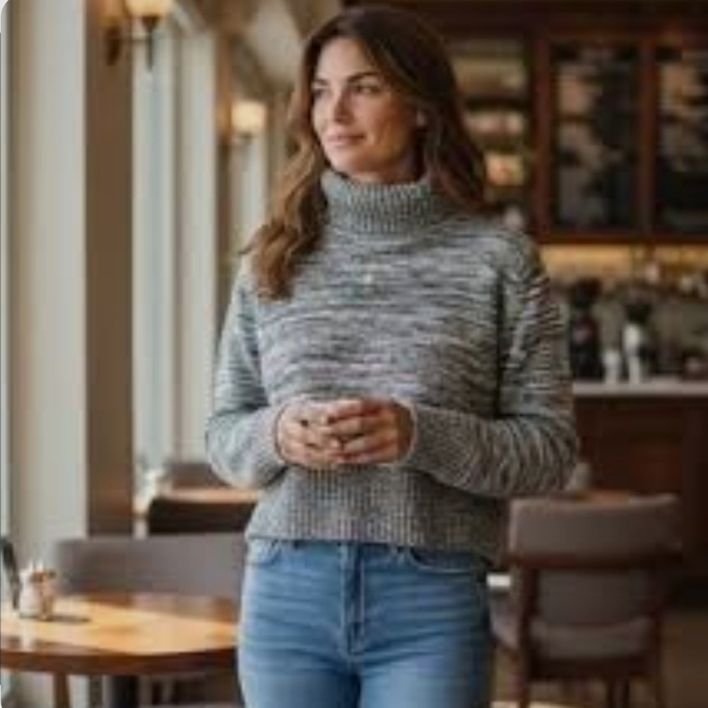 Pria Women Gray Turtleneck Sweater Size Medium 💯 % Cotton